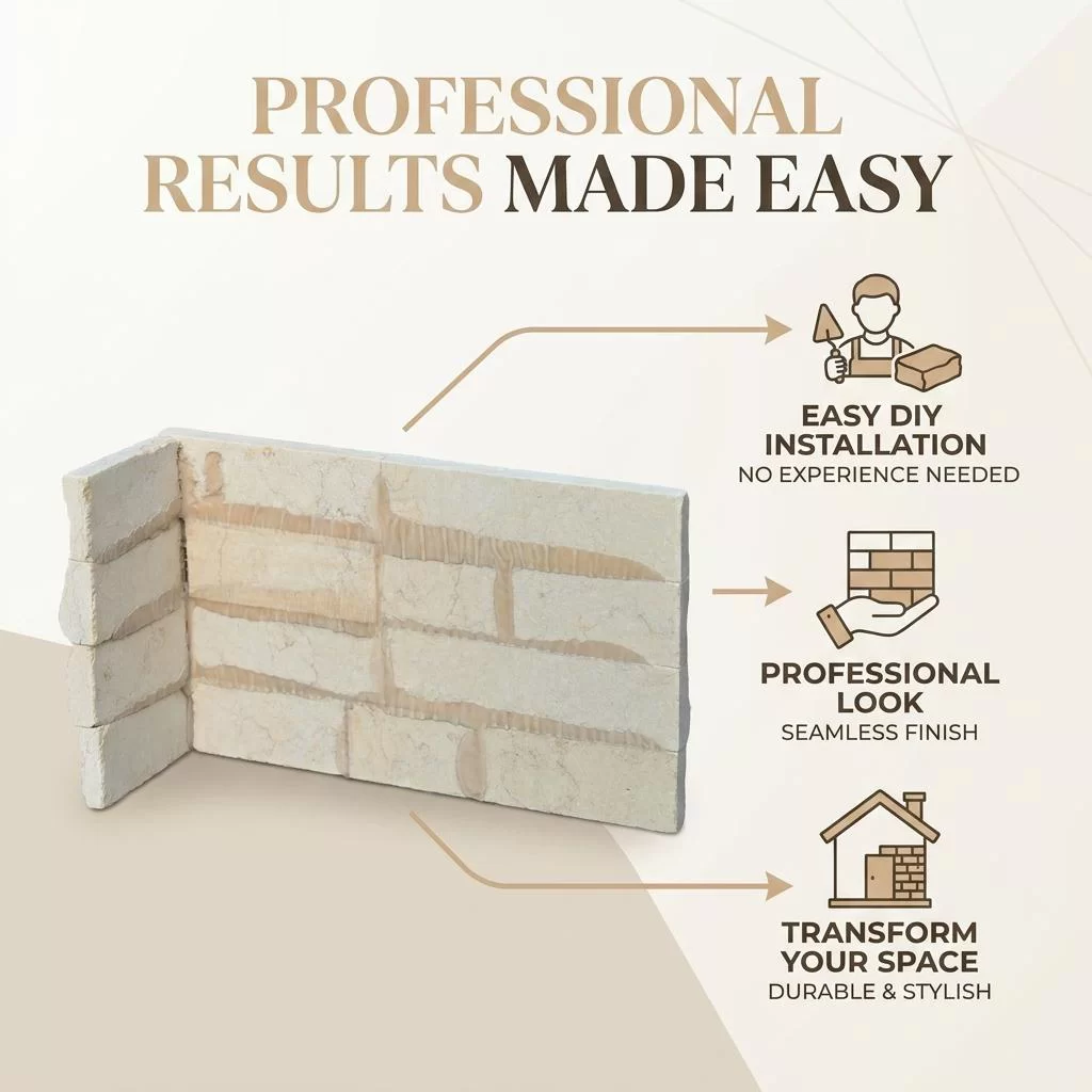 Cream Beige Stacked Stone Veneer Corner Panel