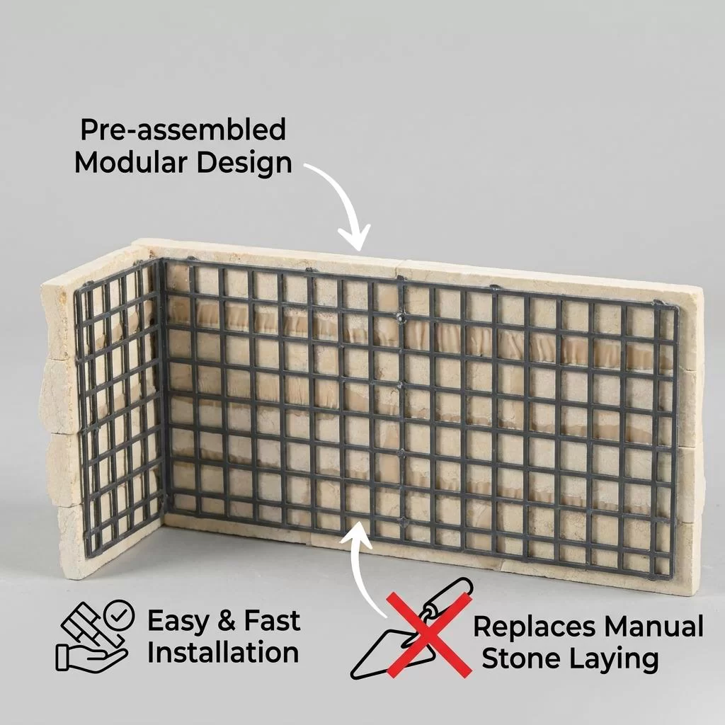 Cream Beige Stacked Stone Veneer Corner Panel